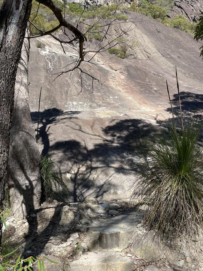 Rangers believe vandals defaced the rock at the base of Mt Beerwah on May 20. Picture: DES