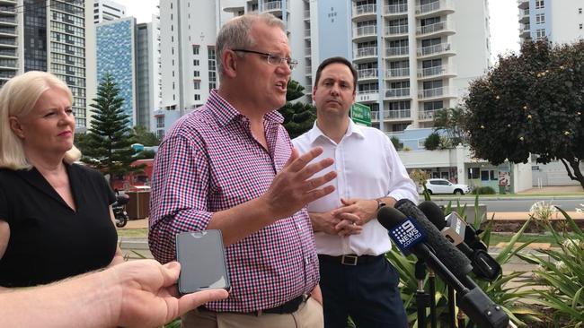 LNP Gold Coast Minister Karen Andrews, Prime Minister Scott Morrison and Minister Steven Ciobo at the announcement.