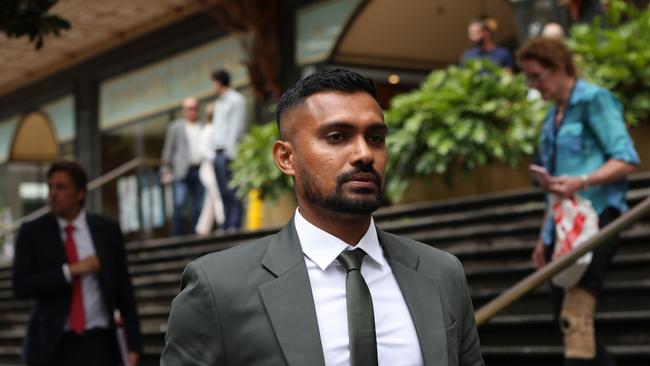 Sri Lankan cricket star Danushka Gunathilaka leaving Downing Centre courts in the Sydney CBD. Picture: Damian Shaw