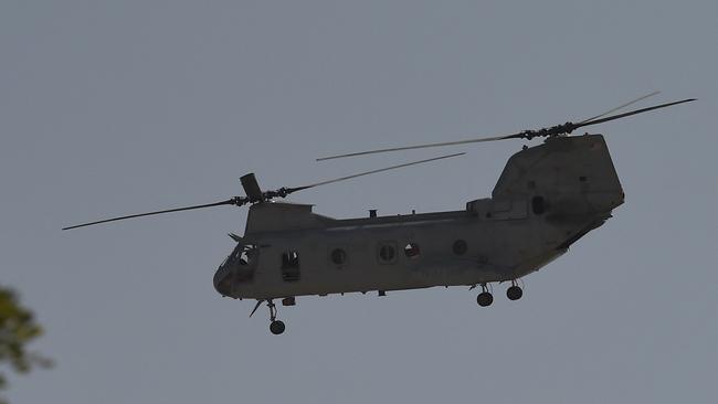 A US military helicopter flying near the US embassy in Kabul. Picture: AFP