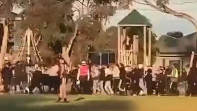 Scenes from the crowd brawl at the match at Altona North. Pictures: 7News