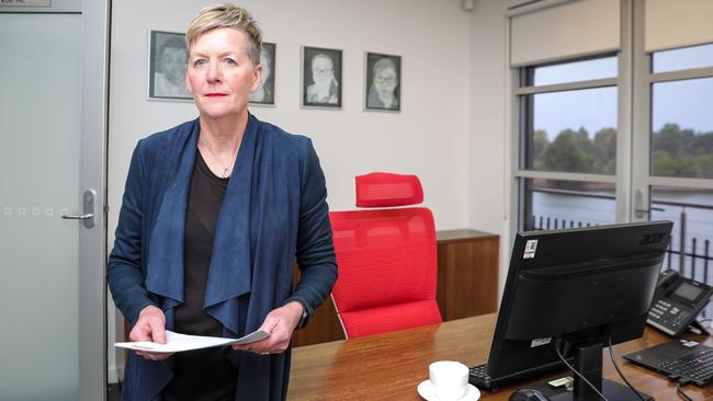 St Columba College principal Leanne Carr has been busy getting the school ready for term two. Picture: AAP/Russell Millard