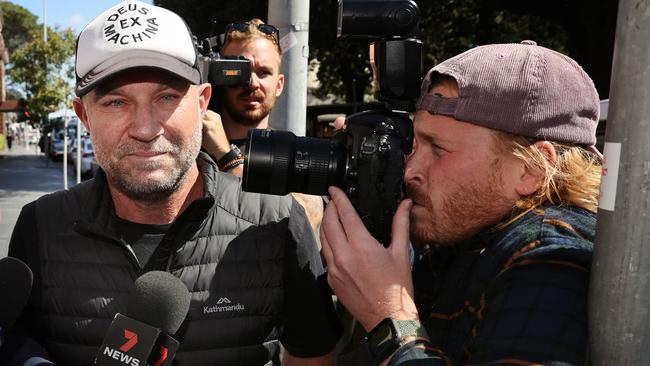 Australian cricketer Michael Slater pictured leaving Manly Police Station this afternoon. Picture: Richard Dobson