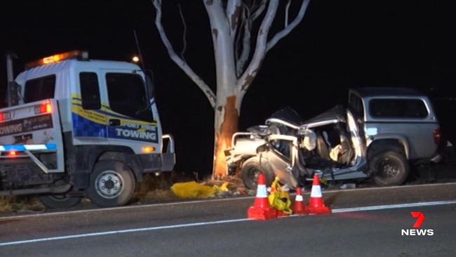 The scene of the crash on the Augusta Highway on Wednesday night. Picture: 7NEWS