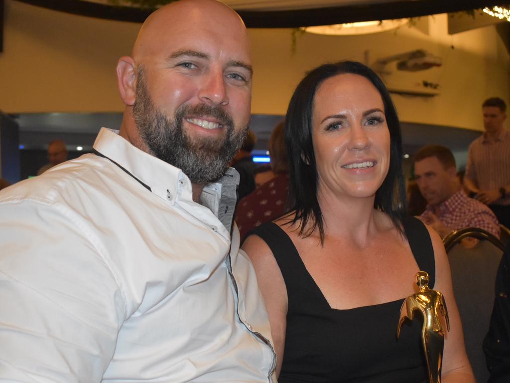 Ashley Hughes (left) and Mandy Hughes at Magpies awards night, October 29, 2021. Picture: Matthew Forrest