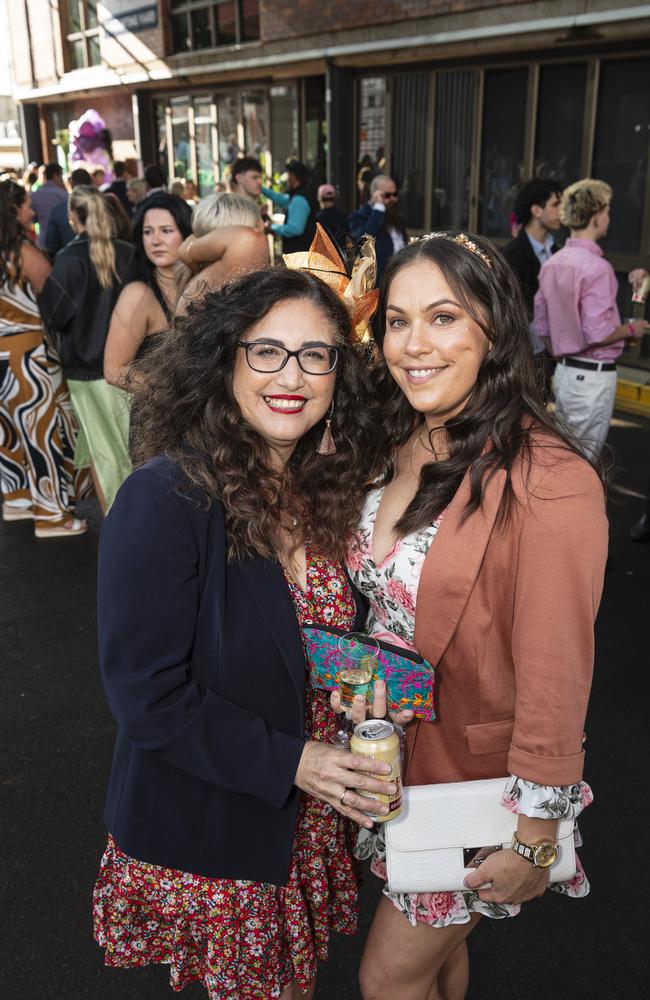 Sonia Wood (left) and Tia Evans at Weetwood raceday at Clifford Park, Saturday, September 28, 2024. Picture: Kevin Farmer