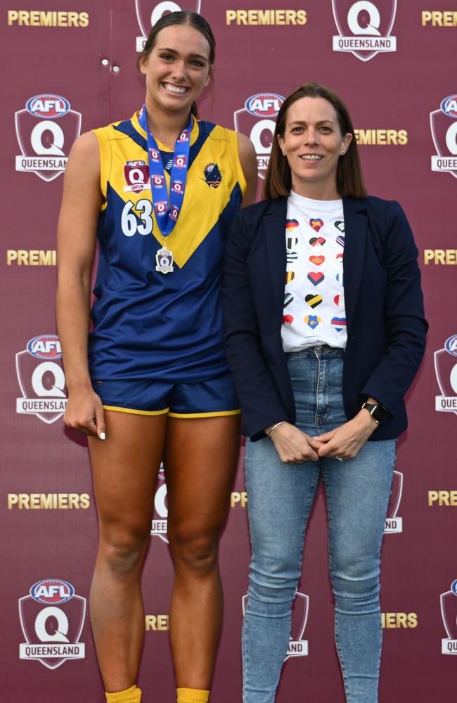 Harris with AFL Queensland boss Trisha Squires after the QAFL grand final. Picture: Supplied