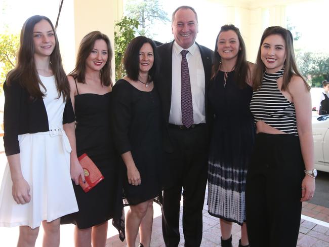 Barnaby Joyce with his former wife Natalie and their daughters before his marriage split. Picture: Kym Smith