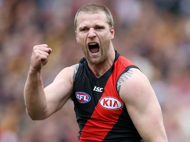 AFL Round 20. 04/08/2018. Hawthorn v Essendon at the MCG.  Essendon's Jake Stringer celebrates his goal in the first quarter  .Pic: Michael Klein