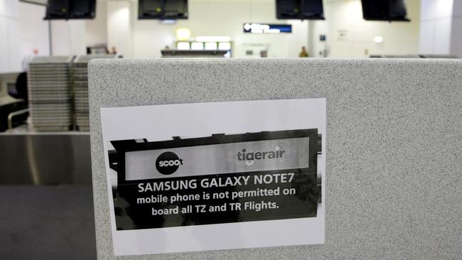 Samsung’s Galaxy Note 7 smartphone was banned from airports and flights last year after causing a series of fires. Picture: Toby Zerna