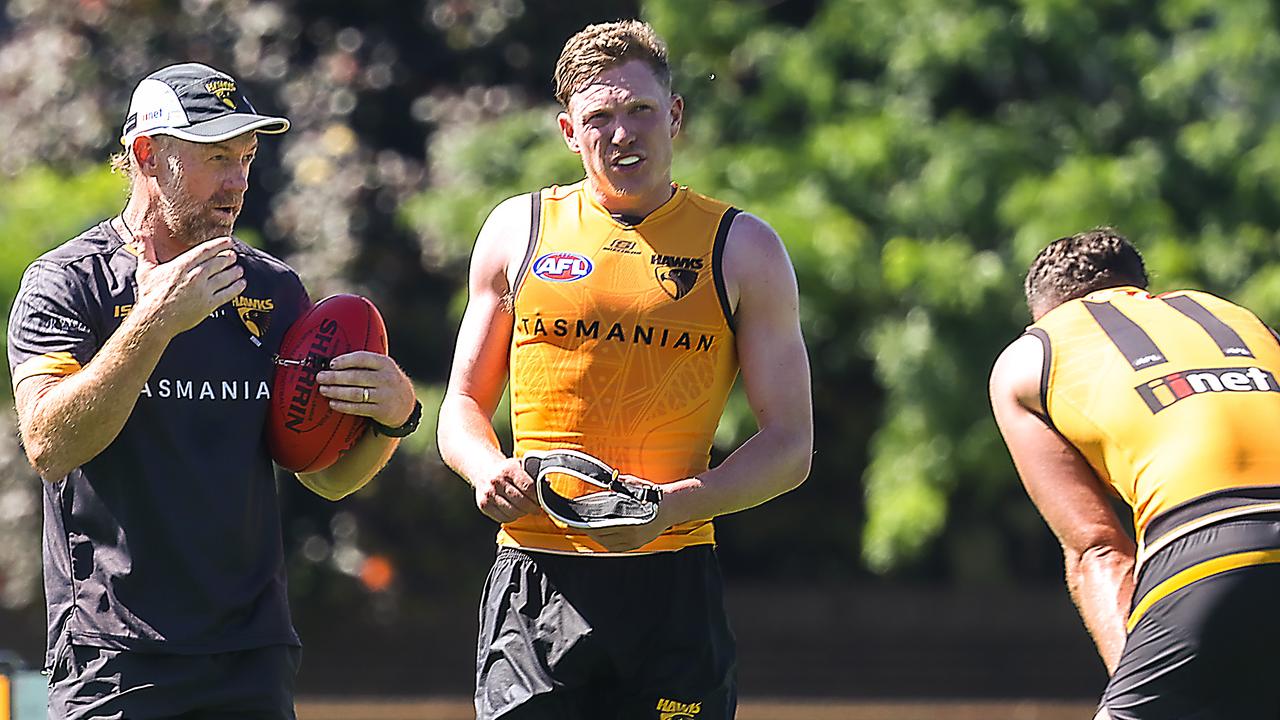 Adrian Hickmott has a word with James Sicily. Picture: Ian Currie