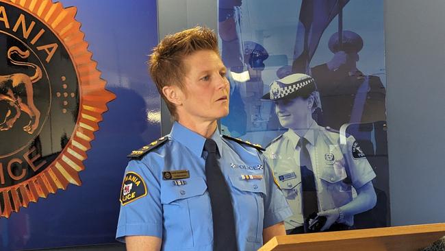 Tasmania Police Northern District Commander Kate Chambers at Launceston Police Station providing an update on the search for missing teenager Shyanne-Lee Tatnell, 14. July 26, 2023. Picture: Alex Treacy