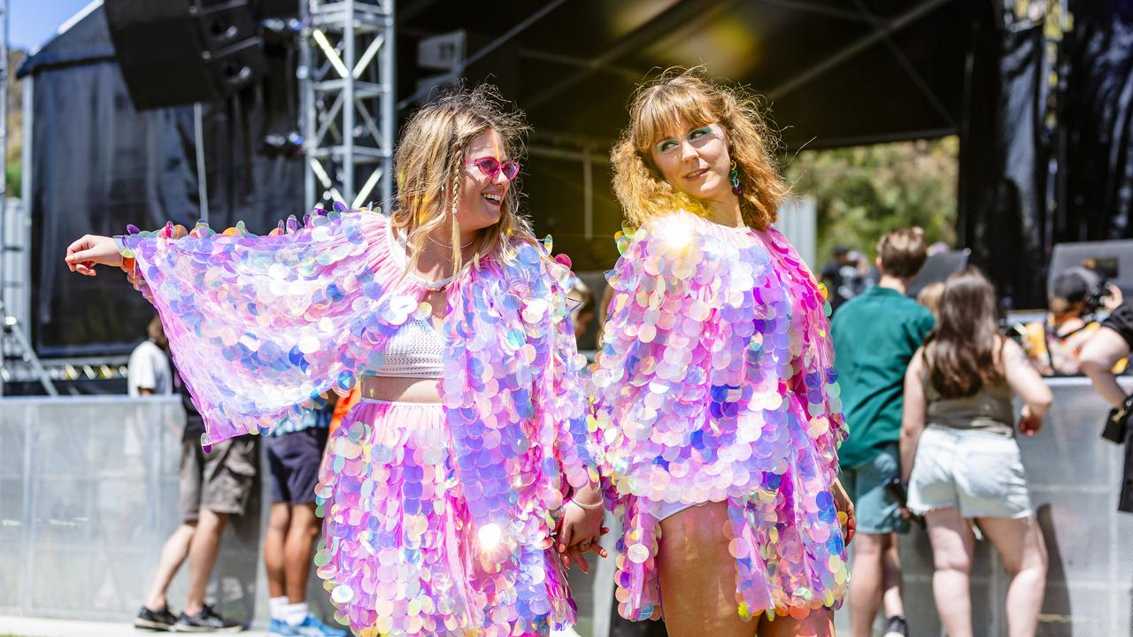 Haydays festival at Cornelian Bay on 27th December 2023. Sisters Ellise Bishop and Sasquin made dedicated outfits for HAYDAYS. Picture: Linda Higginson