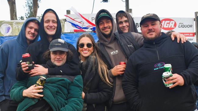 West Gippsland league grand final match 2024 — Phillip Island Bulldogs V Nar Nar Goon "The Goon" Football Club at Garfield Recreation Reserve on September 14, 2024: Will, Dylan, Tom, Brooke, James, Sam and Jack. Picture: Jack Colantuono