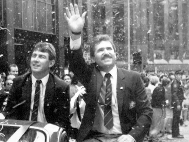 Allan Border (R) during the tickertape parade to celebrate the 1989 Ashes win.