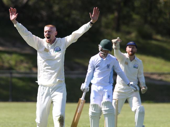 Cricket BPCA A1: Jan Juc v Barrabool at jan Juc. Jan Juc batsman Tom kearny survives the appeal by Barrabool keeper Jack Purcell and bowler Ed Morrison Picture: Mark Wilson