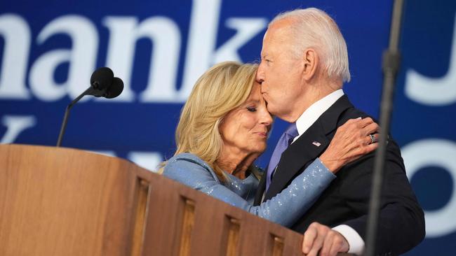 Joe Biden kisses First Lady Jill after his speech. Picture: Getty Images via AFP.