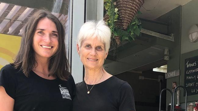 Carly Nicol, who has chosen not to renew the lease on the Little Manly Beach Kiosk, with her mother Judy. Picture: Jim O'Rourke