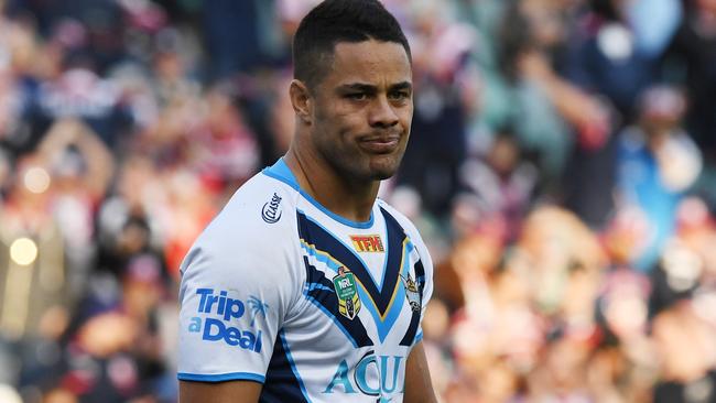 Jarryd Hayne at the Titans, hard times on the field, good times off it. (AAP Image/David Moir)