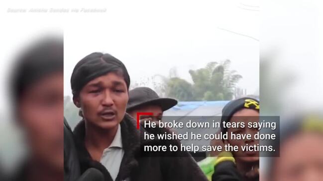 Villager breaks down in tears after rescue