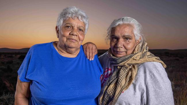 Heather Stuart and Regina  McKenzie near the Three Sisters Range in the Flinders at sunset. Pictured on September 15th 2023. Picture: Ben Clark