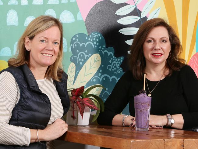 Joan’s Pantry owner Lisa Down with Mitcham councillor Karen Hockley, who is proposing a ban on single-use plastic straws. Picture: AAP/Emma Brasier