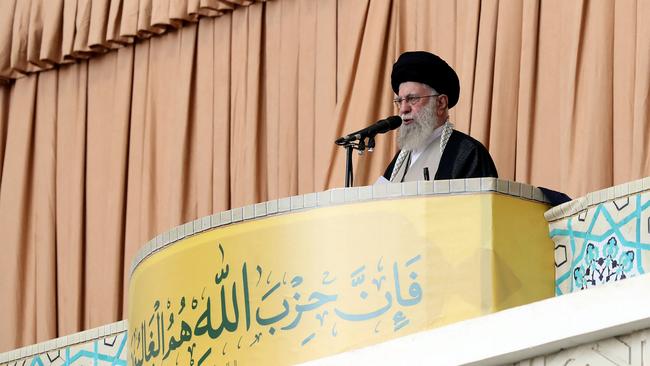 Iran's supreme leader Ayatollah Ali Khamenei, delivering a rare Friday sermon in Arabic, defended this week's missile attack on Israel that deepened fears of a regional war and praised allies' defiance. Picture: AFP