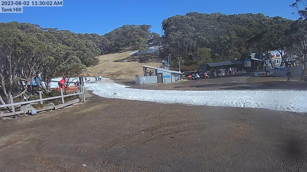 A thin layer of snow snaked down at Mt Baw Baw. Picture: ski.com.au