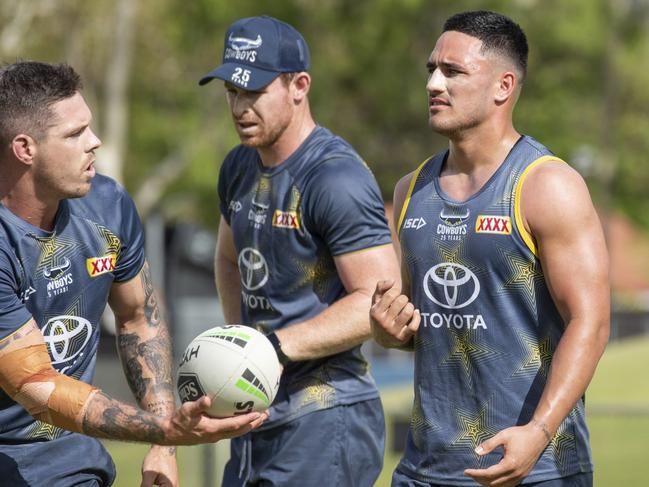 Valentine Holmes training with the North Queensland Cowboys.