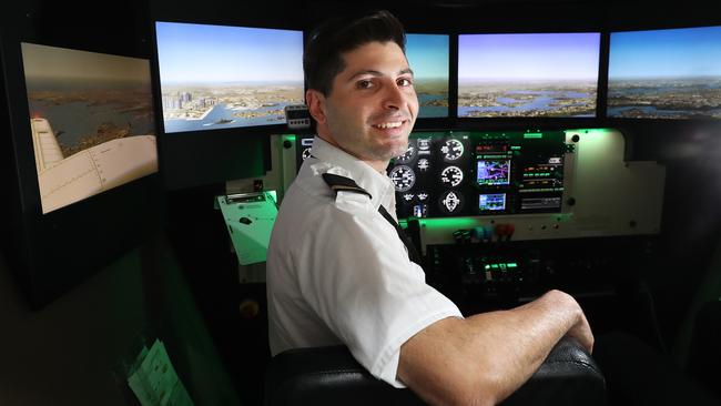 Patrick Nasr in the Sydney Flight College flight simulator room. Picture: Carmela Roche