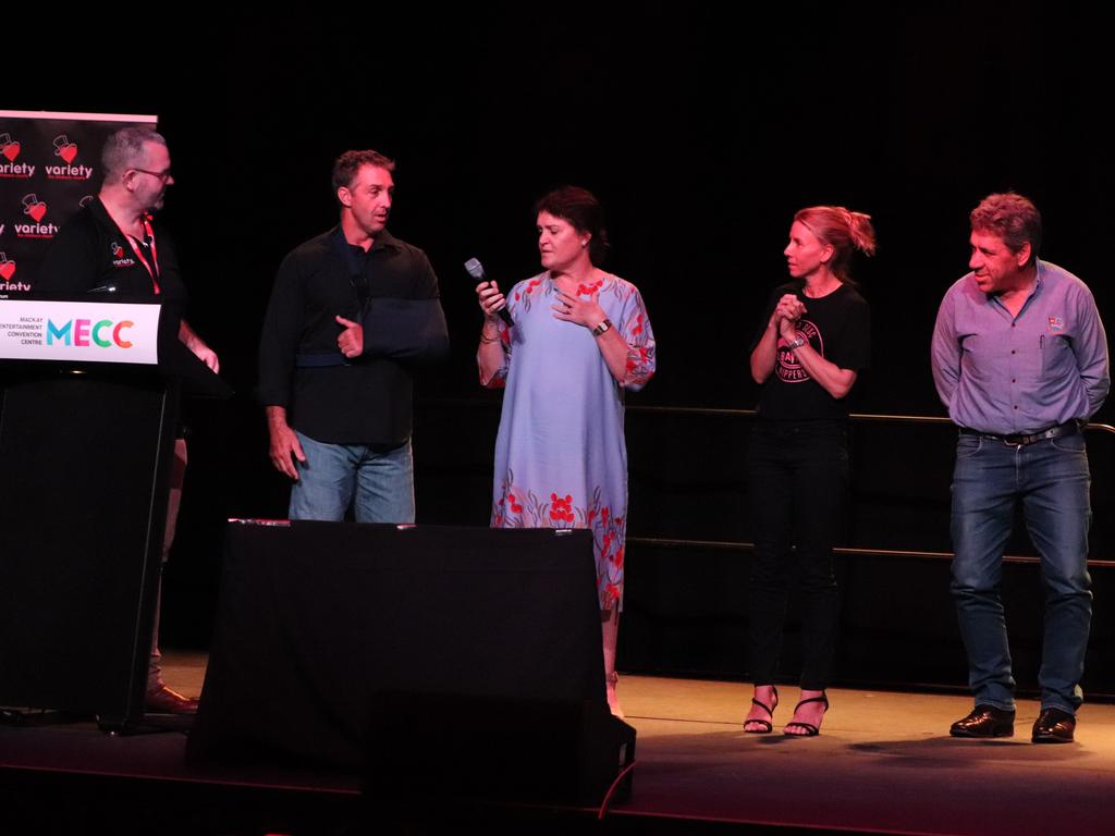 L-R: Variety Queensland Head of Fundraising and Marketing Matt Lang, Eimeo nippers coach Heath Cruckshank, Alison Pembroke, Jude Lansbury and Bill Lansbury. Picture: Contributed.