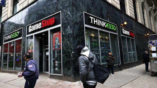 A GameStop store in New York. Shares in the video game retailer have soared in recent days because of amateur investors. Picture: AFP