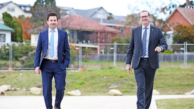 Mayor of Kingborough, Dean Winter and Minister for State Growth Michael Ferguson. Picture: Zak Simmonds