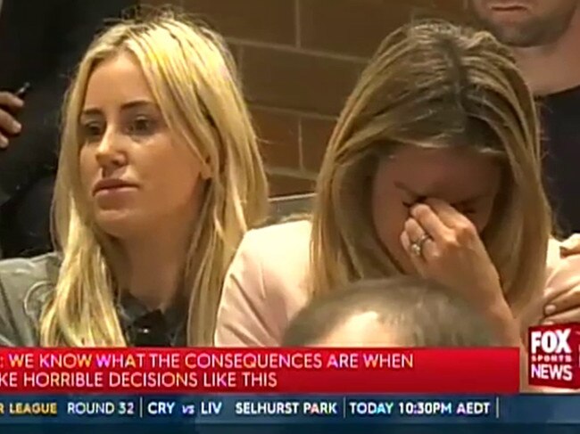 Roxy Jacenko comforts Candice Warner, when the two were still friends. Picture: Supplied