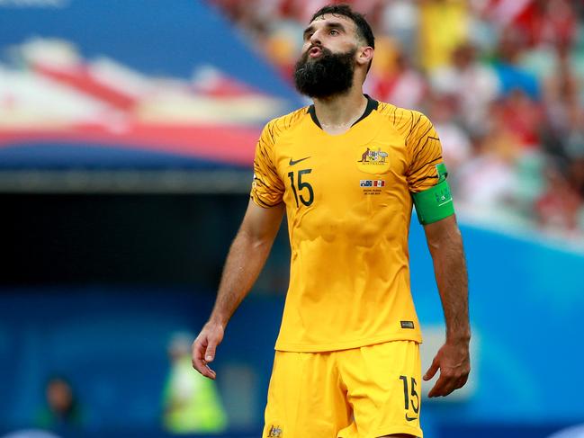 SoccerooÕs Mile Jedinak in action during the Socceroos v Peru match at Fisht Stadium in Sochi during the 2018 World Cup in Russia. Picture: Toby Zerna