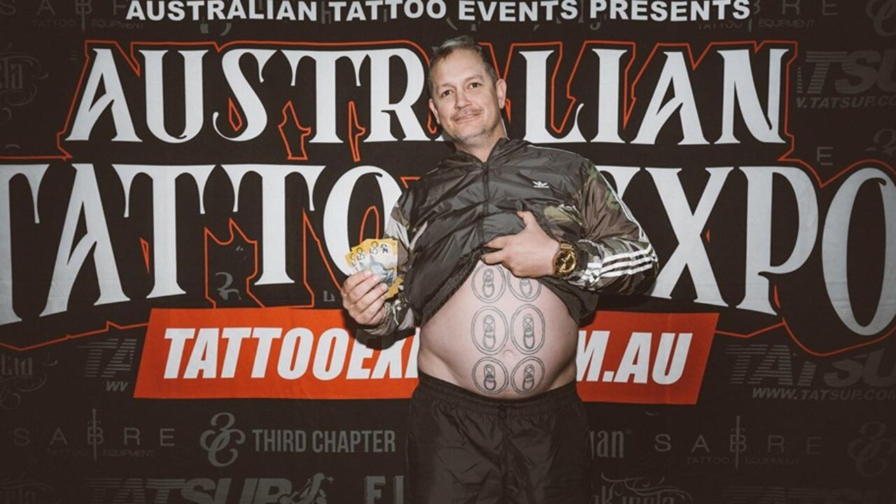 Scott Medhurst with his killer ‘six-pack’ at Brisbane’s Entertainment and Convention Centre on Saturday. Picture: Facebook — Australian Tattoo Expo