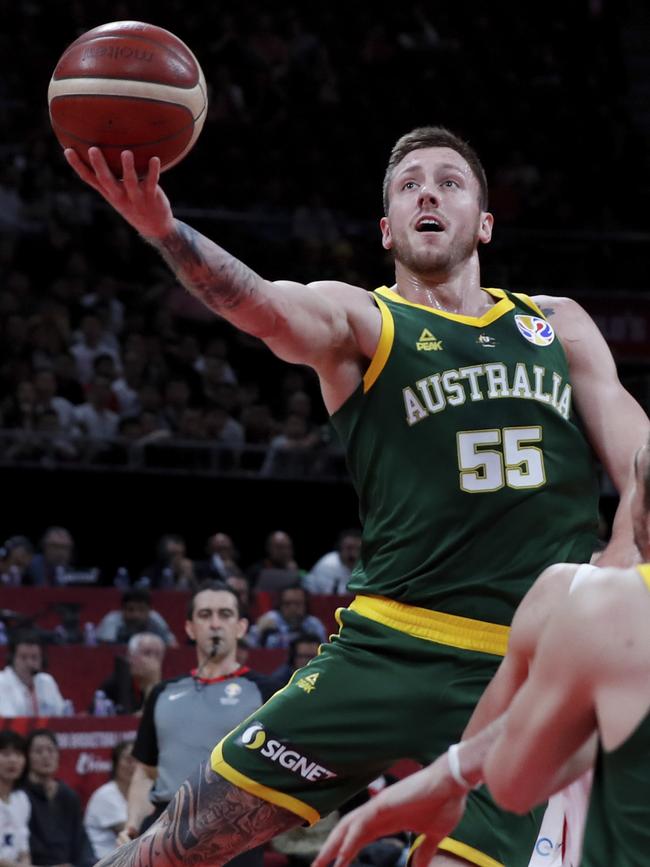 Mitch Creek of Australia during their semi-finals match at the FIBA Basketball World Cup. Picture: AP/ANDY WONG