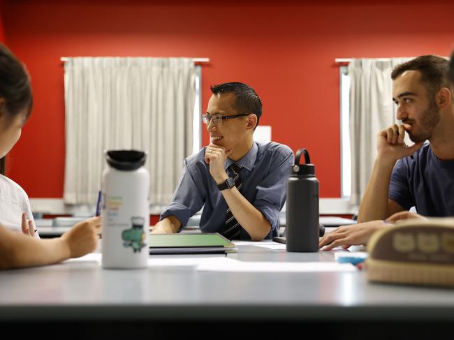 Mr Woo pictured on his first day of teaching the next generation of maths teachers at USYD. Picture: Jonathan Ng