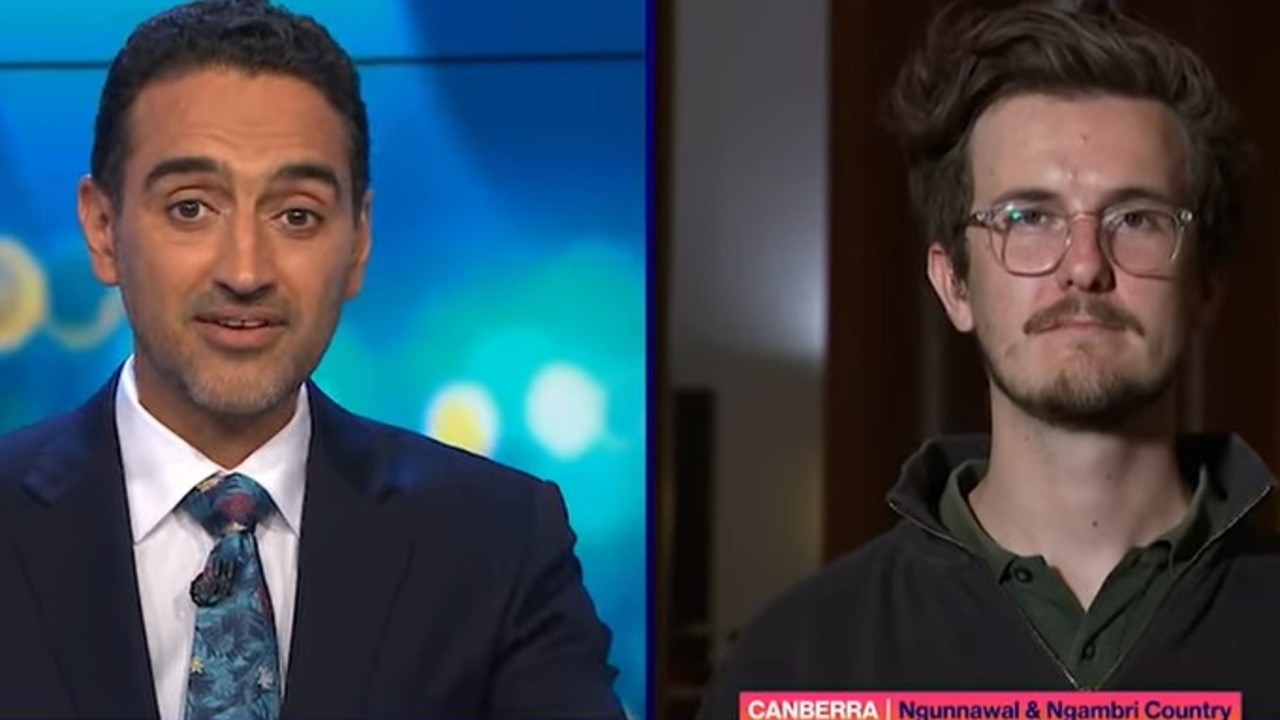 Waleed Aly and Jordan van den Berg, aka ‘Purple Pingers’. Picture: Ten