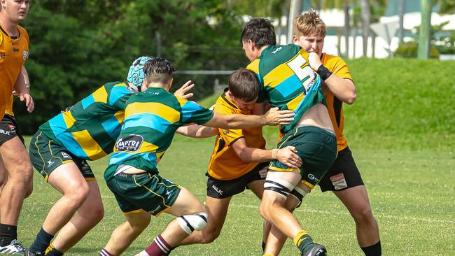 Charlie McGovern hitting the defensive line at speed. Picture Chris Lodge