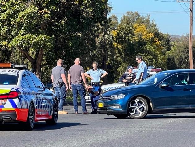 Orana Mid-Western Police District officers on Minore Rd, Dubbo, on Monday morning. Photo: Supplied.