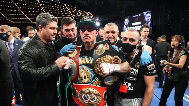 George Kambosos with his belt. Picture: AFP