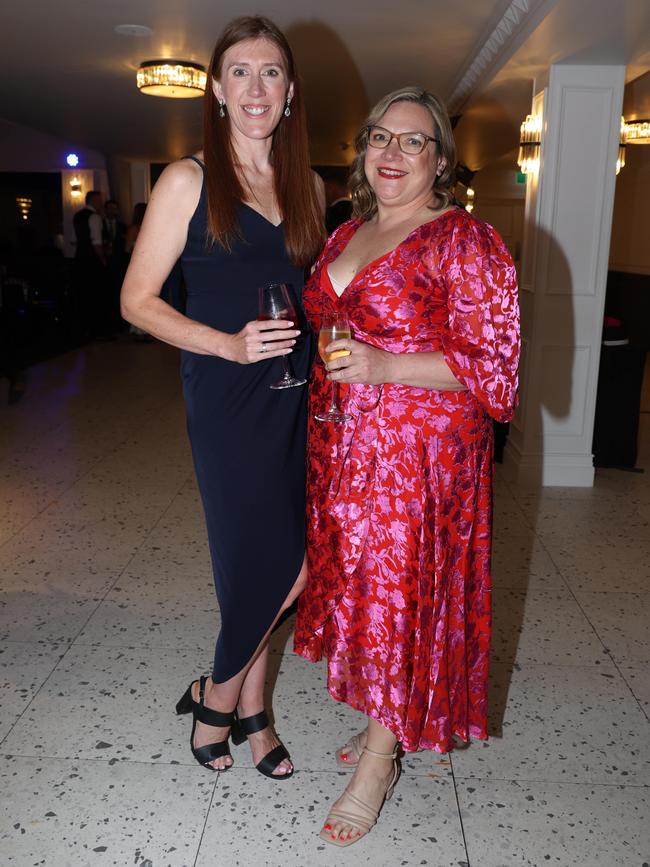 MELBOURNE, AUSTRALIA – OCTOBER 9 2024Sarah Delbosc and Nicole Hall at the VAFA Awards Night at the San Remo Ballroom in Carlton on October 9, 2024Picture: Brendan Beckett