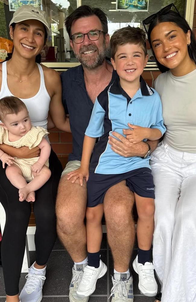 Kip Wightman with his partner Nyomie Essa, their daughter Sienna, Kip's ex-wife Amber Preiksa, and their son, Rafael on Raf's first day of school. Picture: Instagram/Kip Wightman