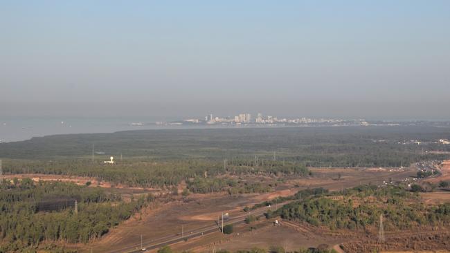 View of Darwin's CBD from the top of the Territory's tallest crane, which stands at 134m. The crane was set up in the Tutt Bryant yard on Tivendale Rd, Berrimah. Picture: Sierra Haigh