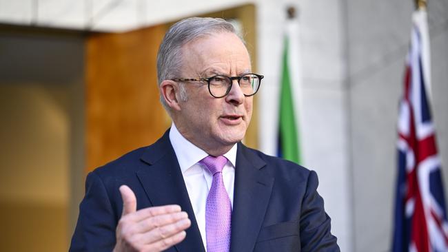 Anthony Albanese holds a press conference at Parliament House in Canberra Picture: NewsWire / Martin Ollman