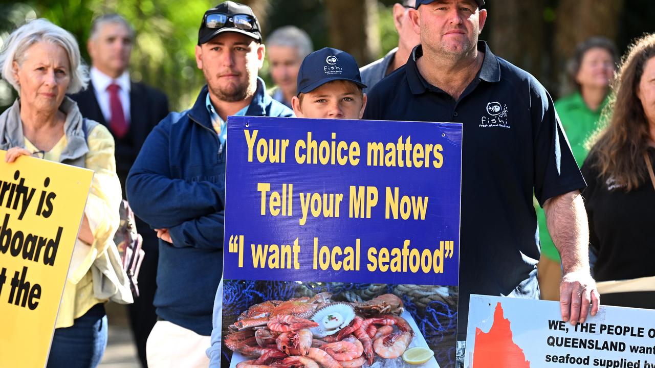 Members of the fishing industry protest outside Parliament House in Brisbane. Picture: Dan Peled / NCA NewsWire