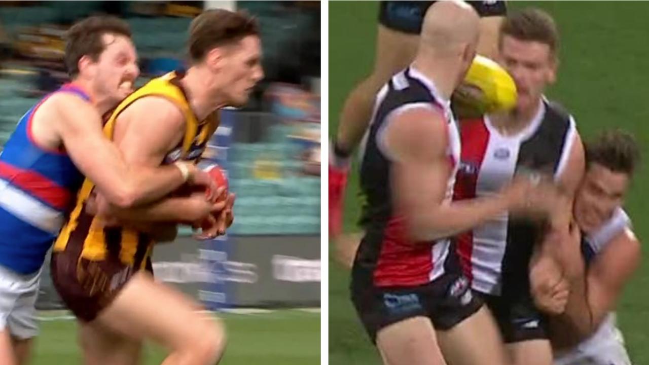 Zaine Cordy was fined for a similar dangerous tackle that Tom Hawkins escaped with no sanctions for on the weekend