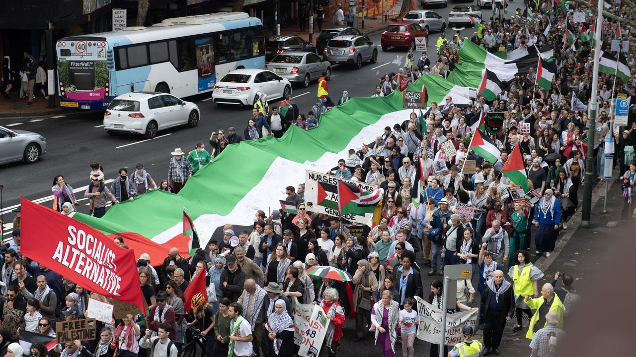 A thousands-strong protest marched through Sydney earlier this month the Sydney University Gaza solidarity encampment. Picture: NCA NewsWire / Jeremy Piper