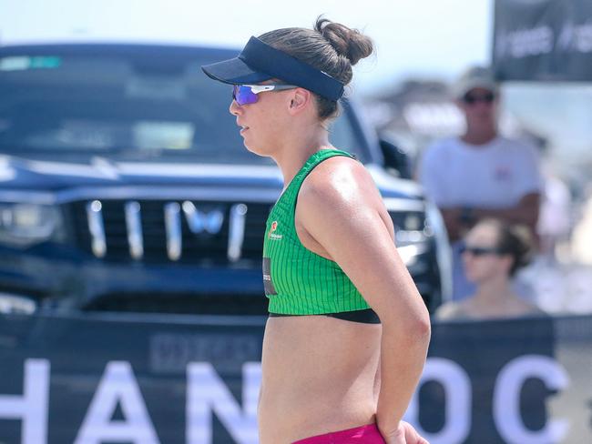 Queenslands Georgia Johnson at the Australian Beach Volleyball Championships in Coolangatta. Picture: Glenn Campbell